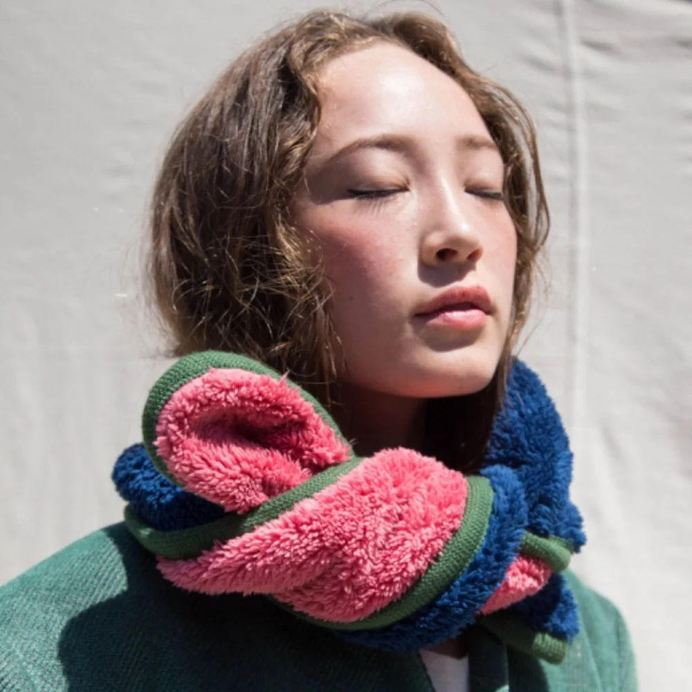 Plush Colorblock Scarf in Navy, Pink & Green